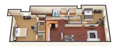 a 3d floor plan of a house with a bedroom and living room